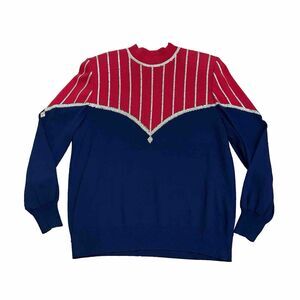 Vintage St. John Evening Santana Knit Mock Neck Sweater Womens Size 14 Red Navy